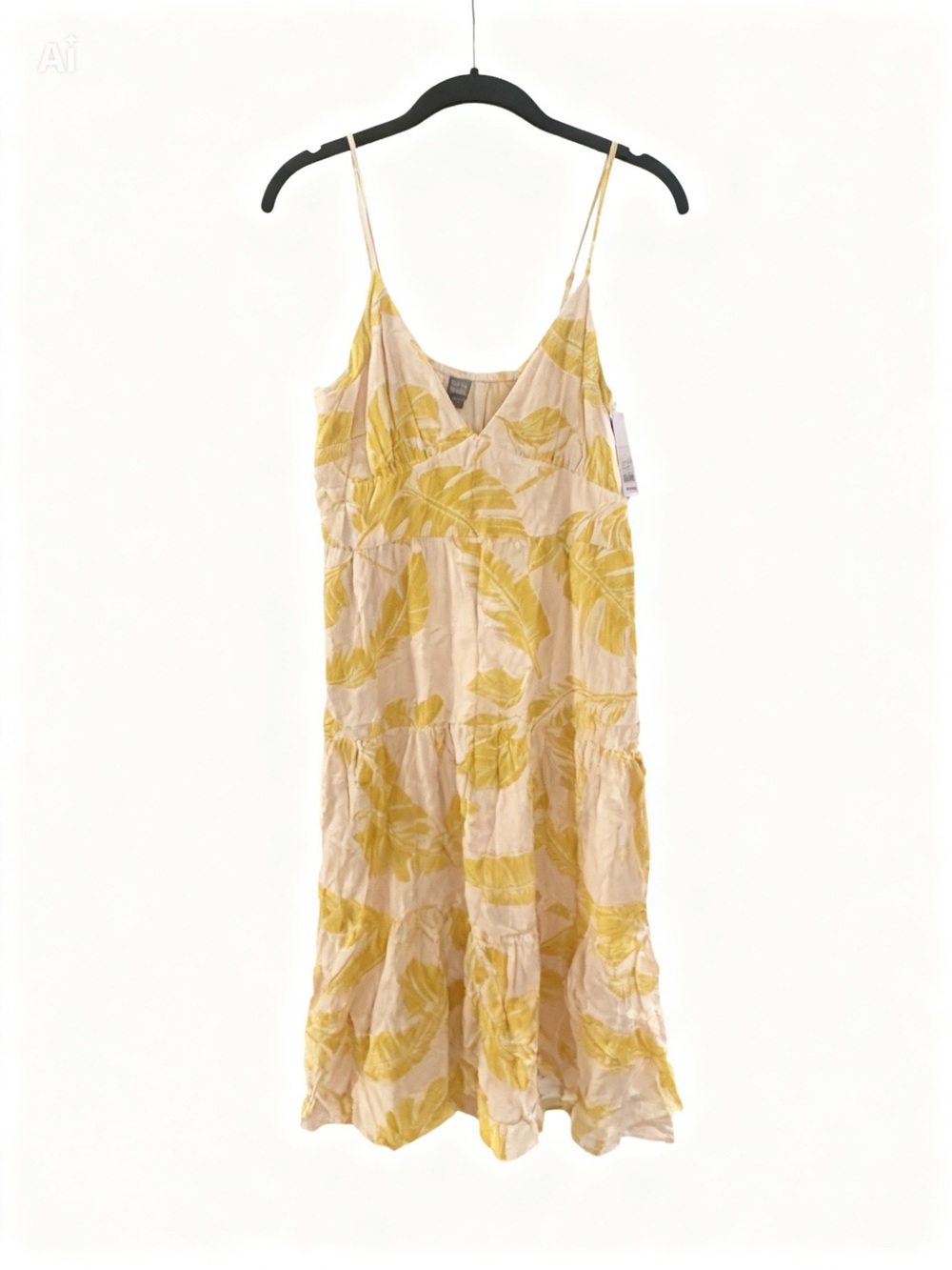 wild fable Yellow Leaf-Print on pale pink midi / Maxi Dress NWT - Picture 2 of 4